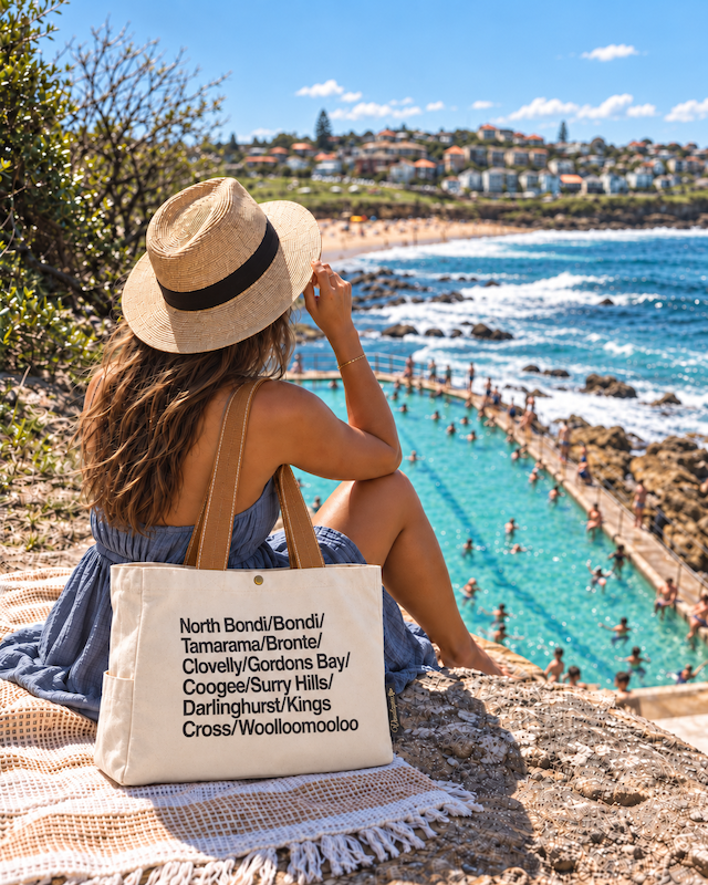 BONDI & SYDNEY EASTERN SUBURBS & BEACHES - COTTON CANVAS WINE TOTE