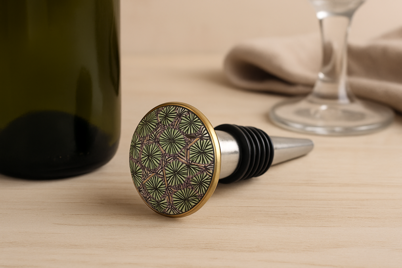 Vinotopia Green Gold Bottlestopper.png