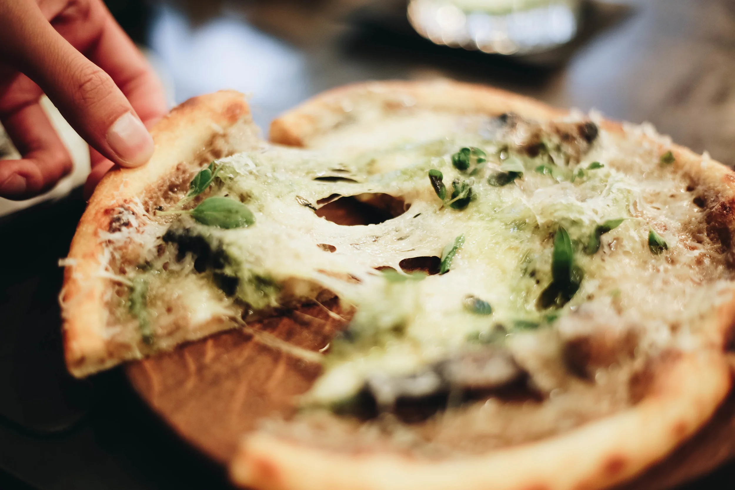 Sourdough flatbread of roast mushrooms and parmesan