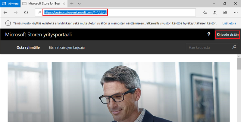 Kirjaudu sisään Global Administrator -oikeuksilla ensimmäisellä kerralla...