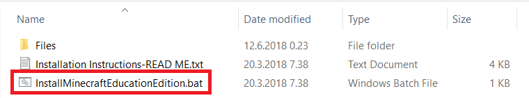 InstallMinecraftEducationEdition.bat on valmis skripti, jonka avulla sovelluksen voi asentaa koneille. Skripti tunnistaa onko kone 32- bai 64-bittinen.