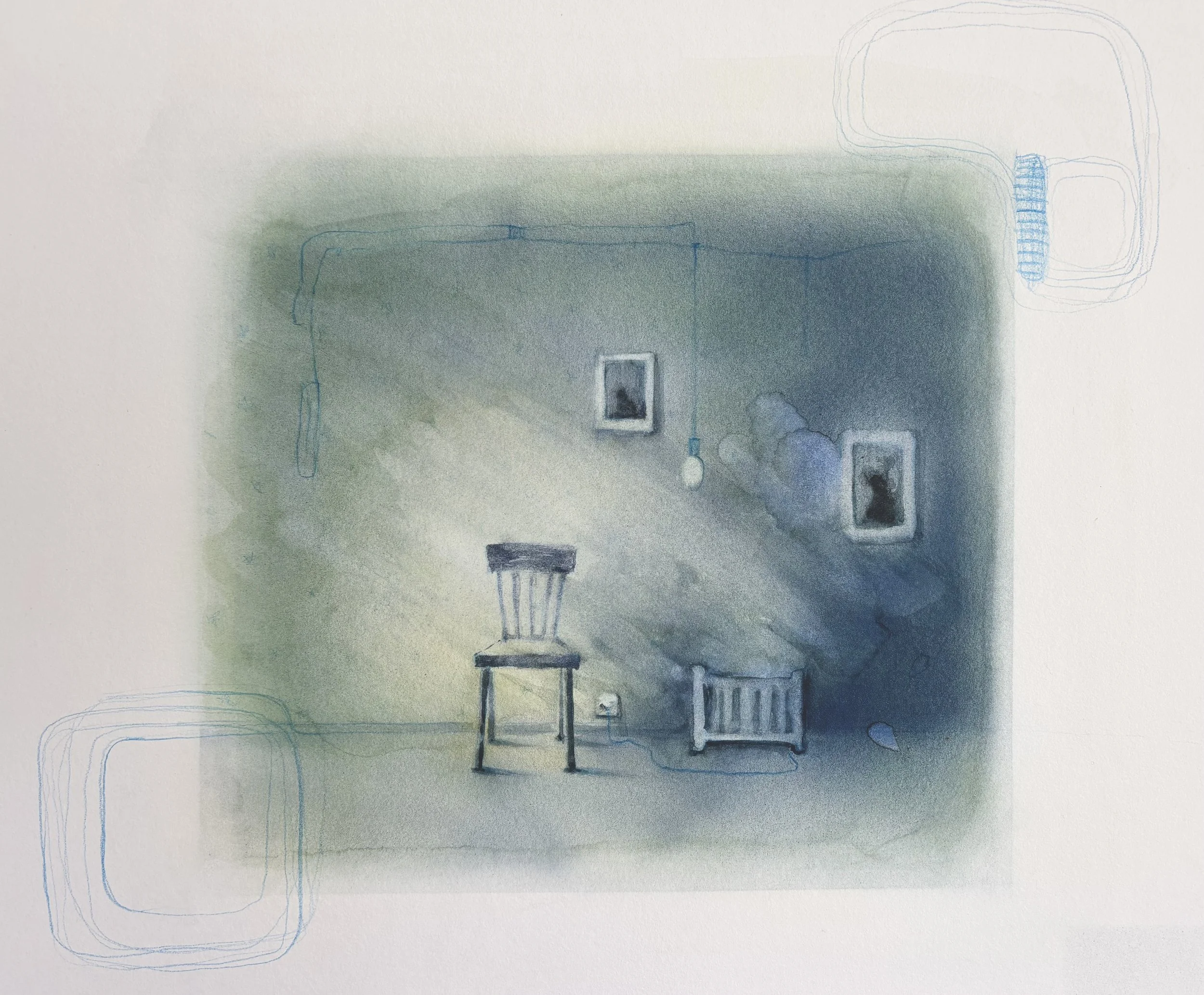 "Hold It Together" 35 x 40 cm, watercolours and coloured pencils on paper, 2025.