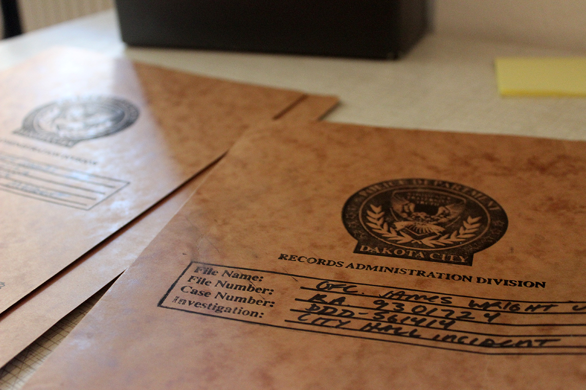 “Use of Force” (2018) Handwritten documents, hand-printed folders