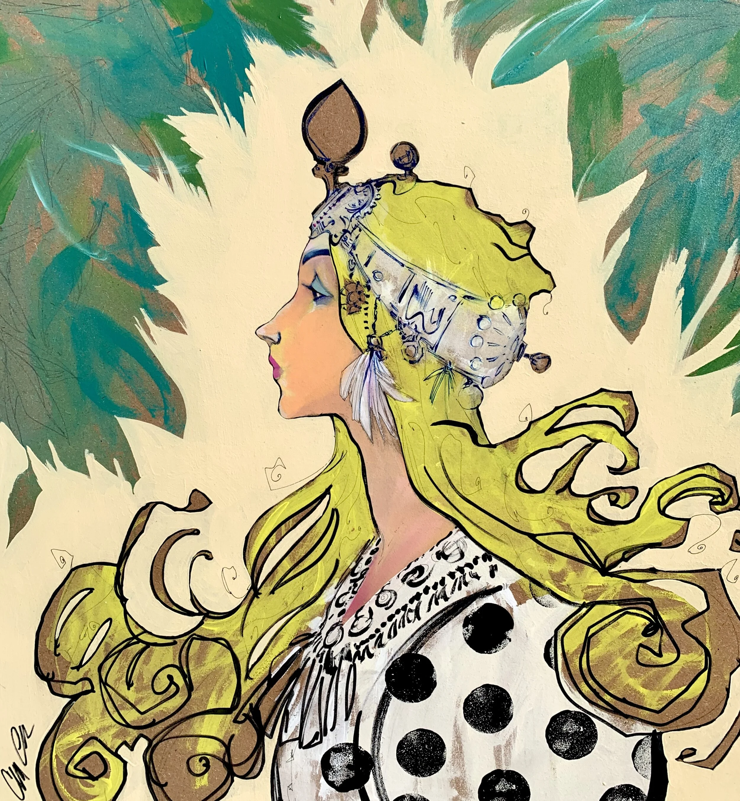 Cordell Cordaro Alphonse Mucha Woman with Polka Dots