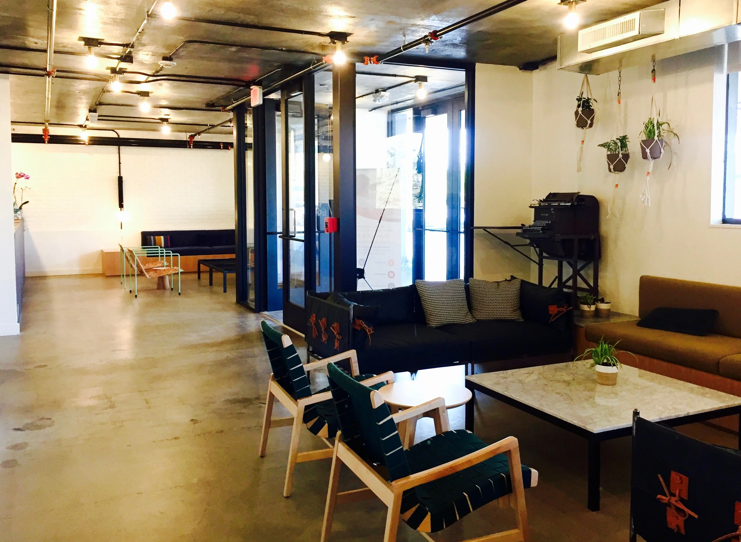 Lobby lounge at Trumbull &Porter. The building re-design, furniture, materials, food & drink are all local to Detroit and the state of Michigan.