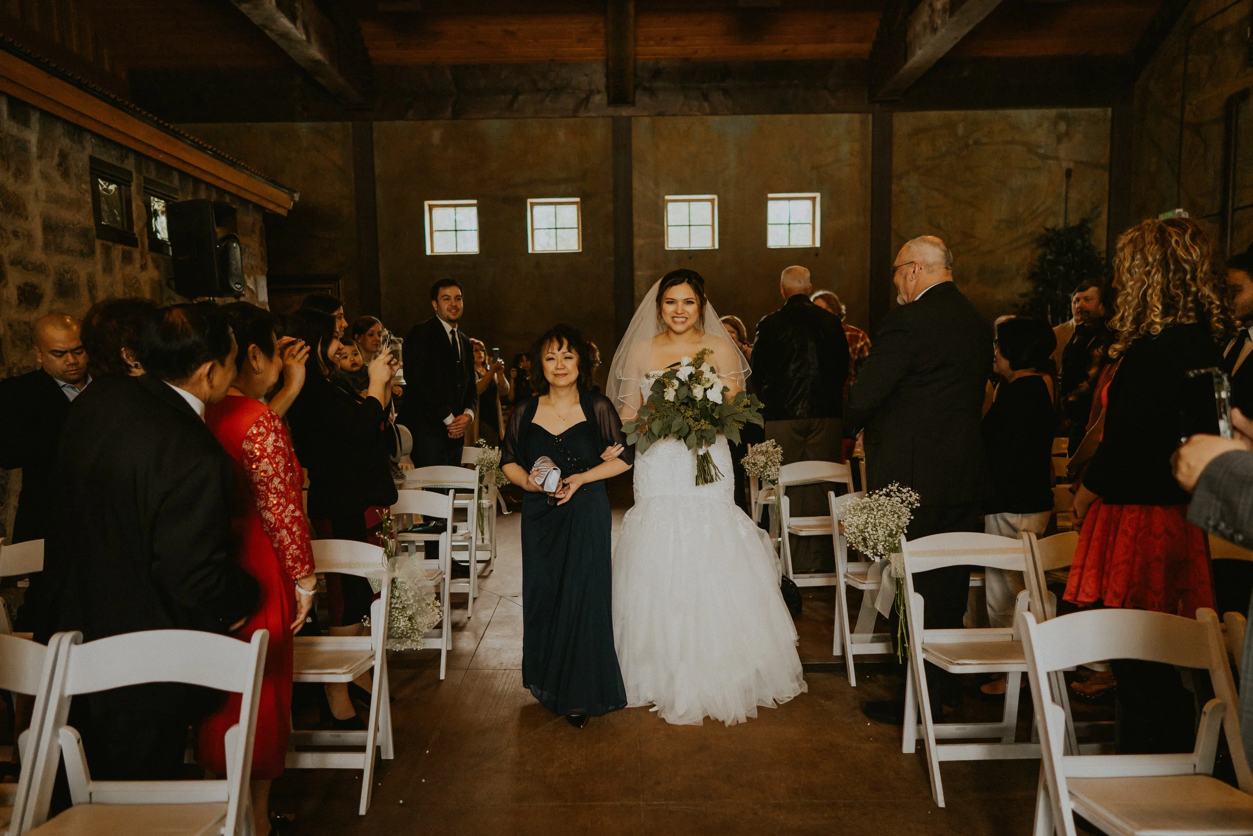 Bride mother walk aisle ceremony Seattle Wedding Photographer
