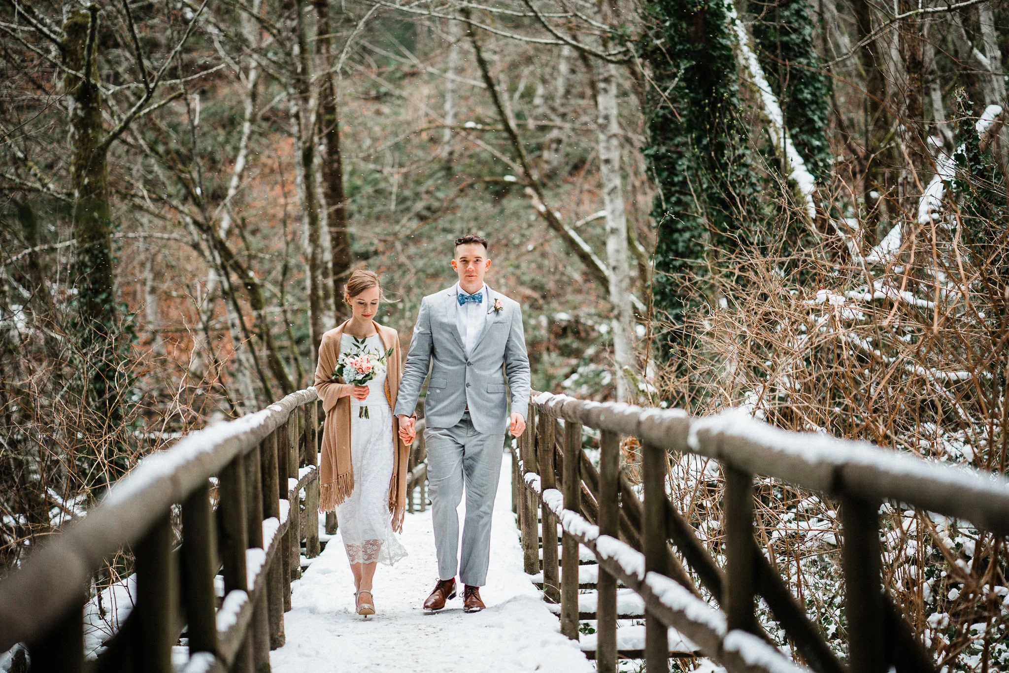 Snowy Bride Flowers Groom Suit