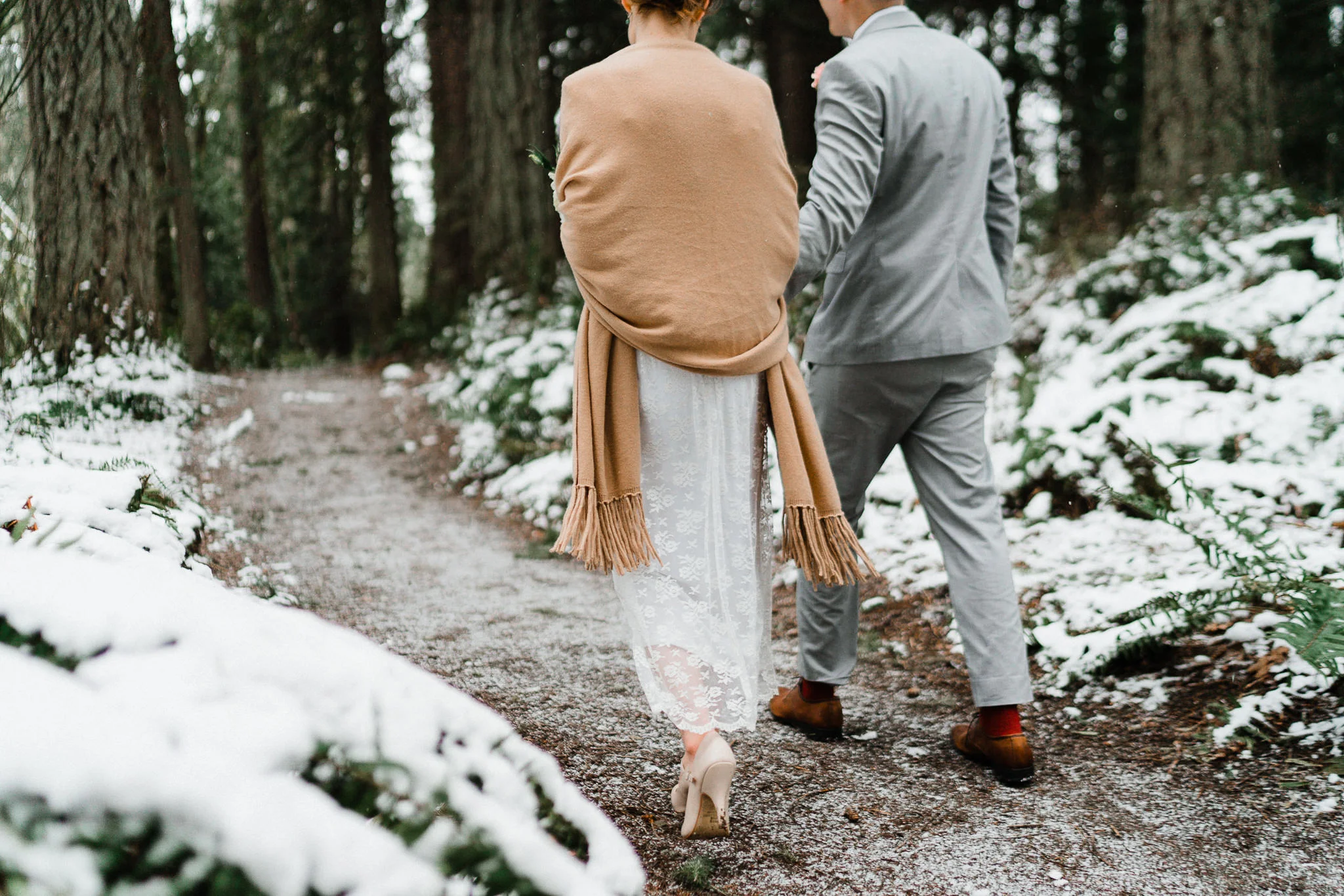 Bride Groom Snow Portraits Olympic National Park