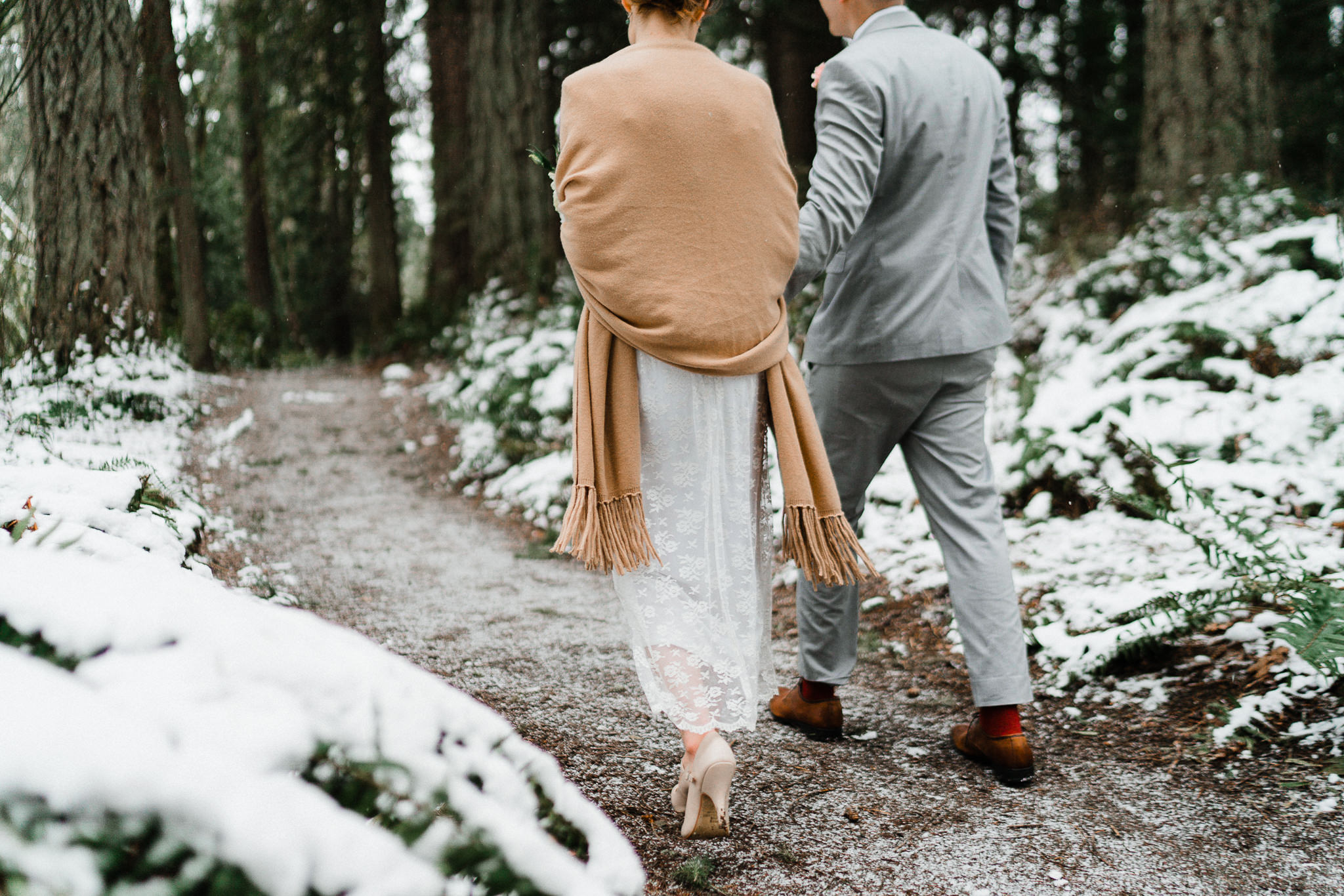 Bride Groom Snow Portraits Olympic National Park