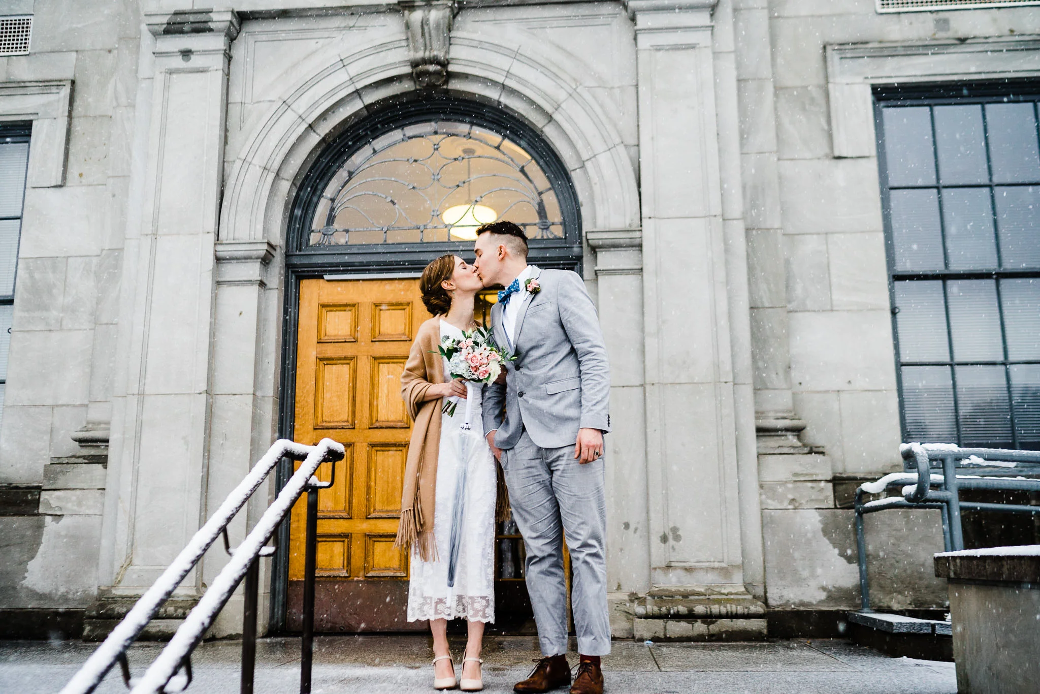 Bride Groom Winter Kiss