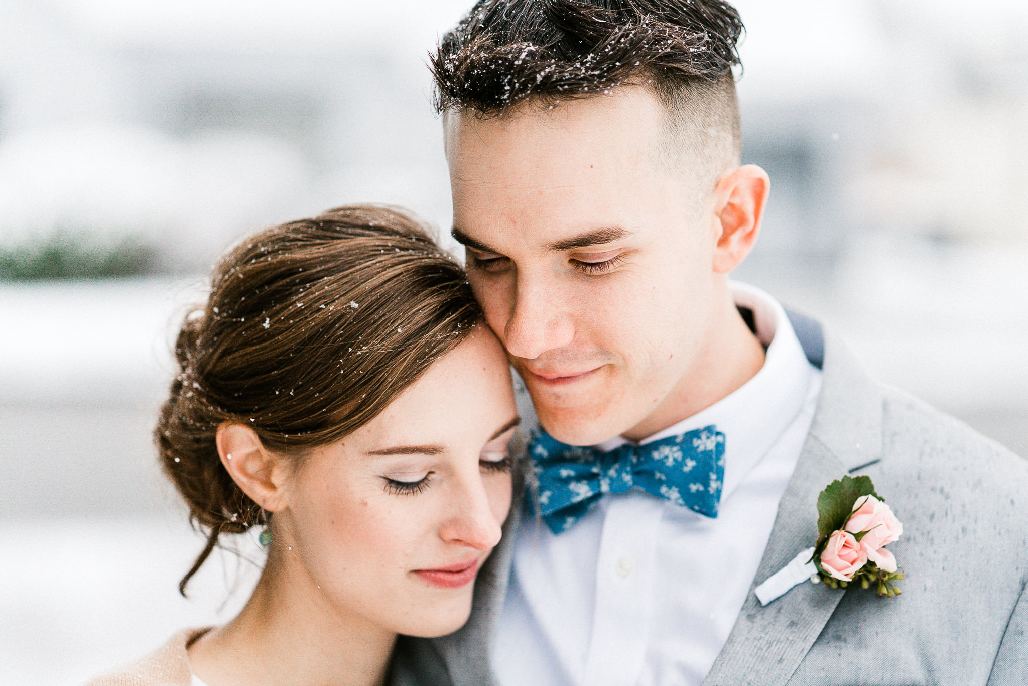 Close up Bride Groom Snow Portrait Alfred Tang