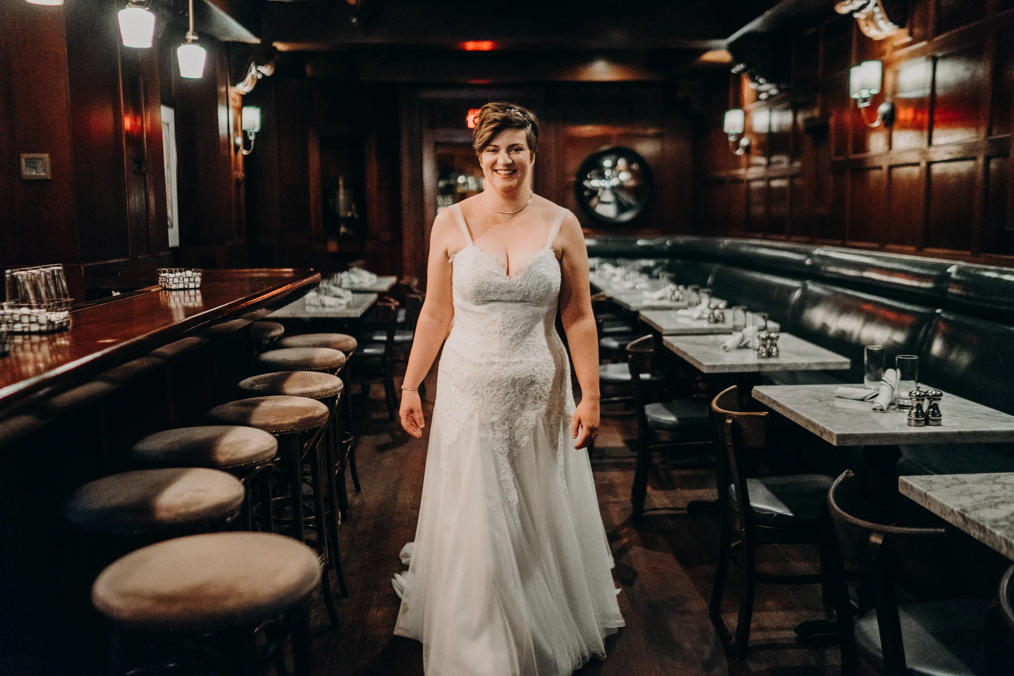 Sorrento Seattle dark bar bride dress alfred tang