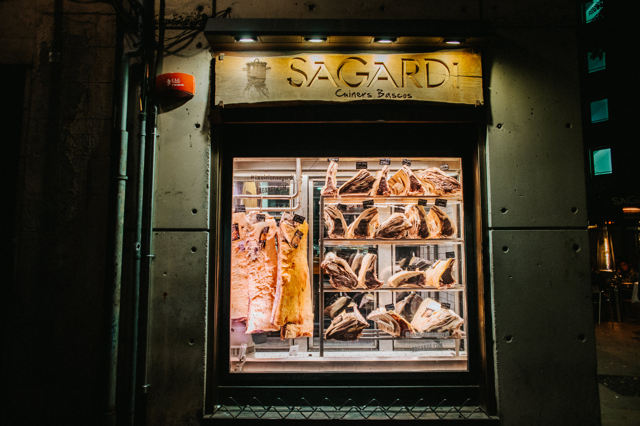 Meat display cured ham Sagradi