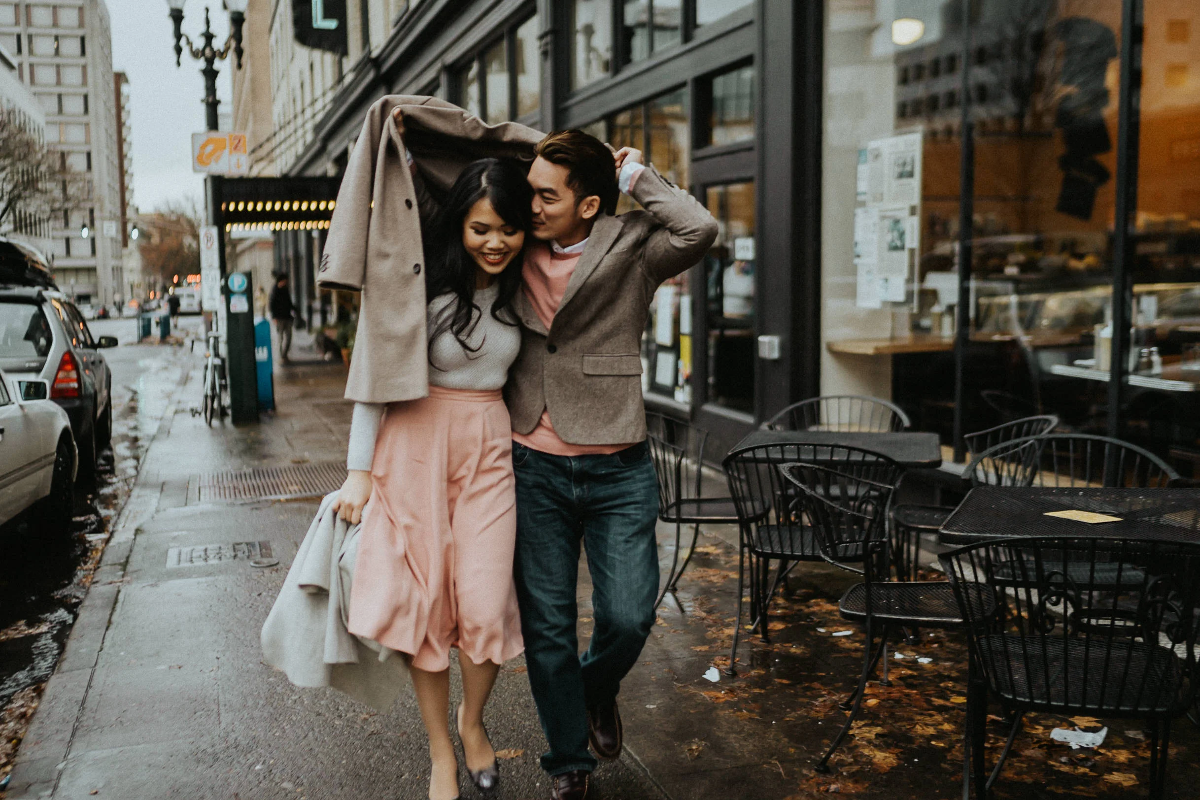 candid street engagement Portland photographer