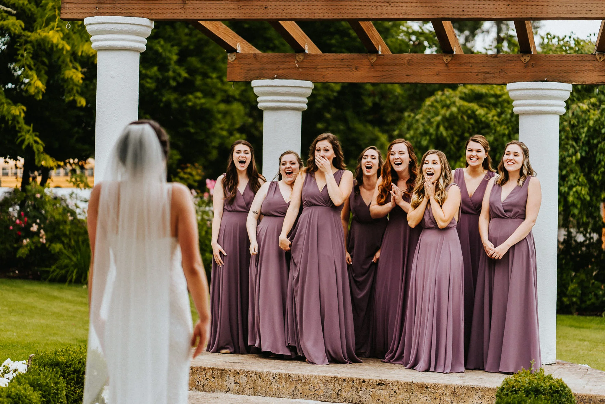 Bride Bridesmaid First Look Water Oasis