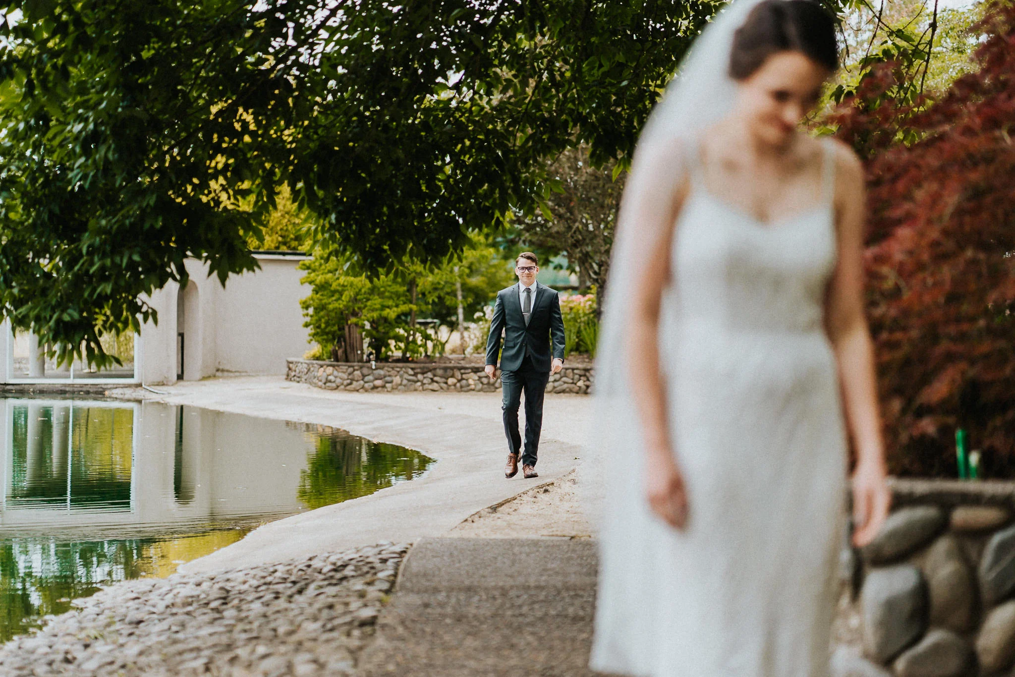 Groom Approach Bride First Look Newberg Oregon Wedding