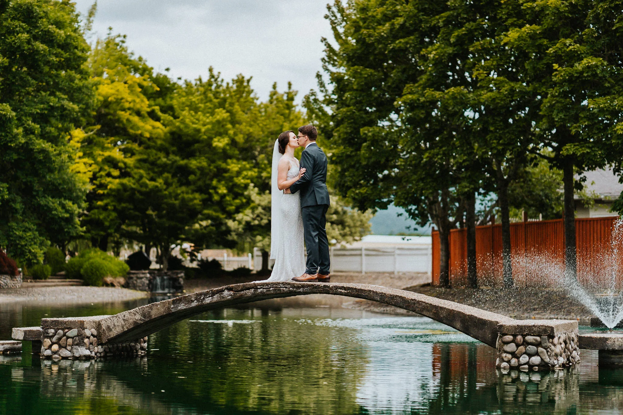 Water Oasis Bridge Wedding Bride Groom Portrait