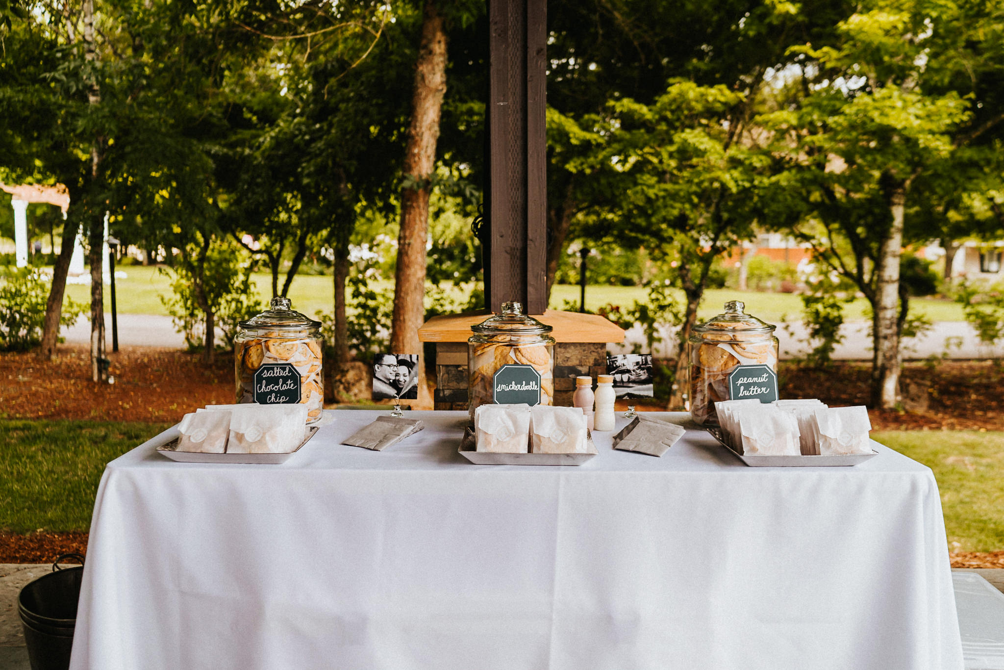 Wedding cookies table set up snickerdoodle peanut butter chocolate chip Jersey Cow Milk Alfred Tang Photography