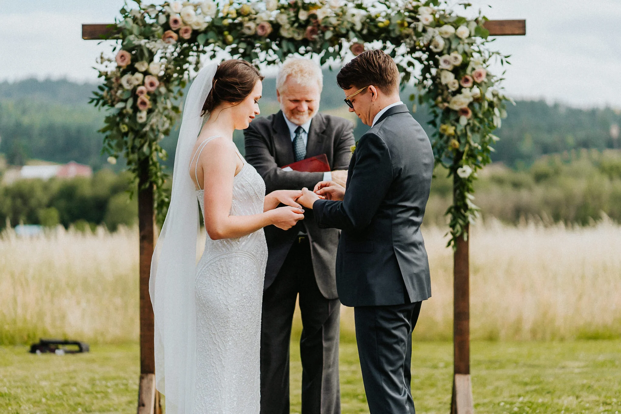 Exchange ring shot Bride Groom nervous