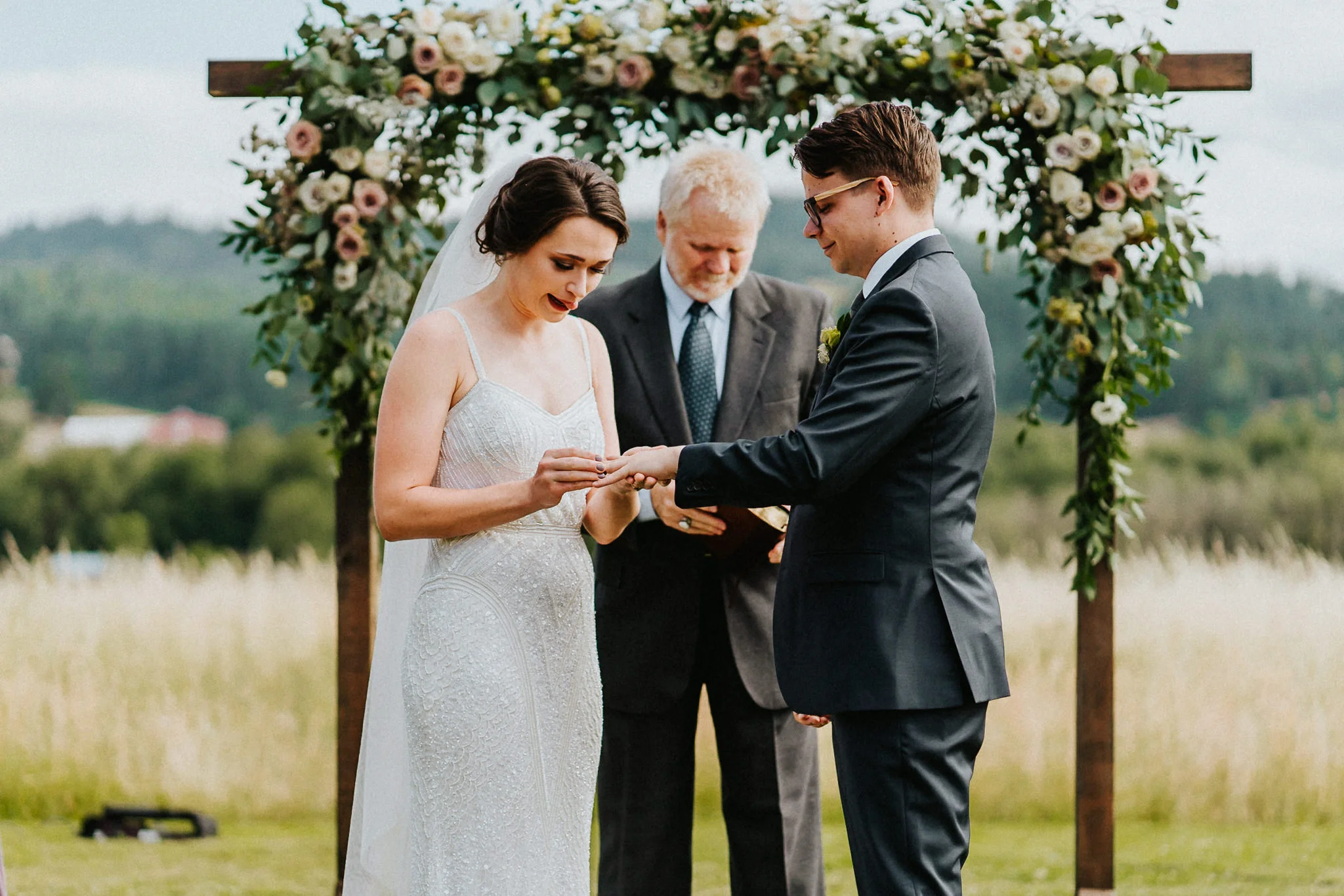 Bride place ring groom Water Oasis Newberg