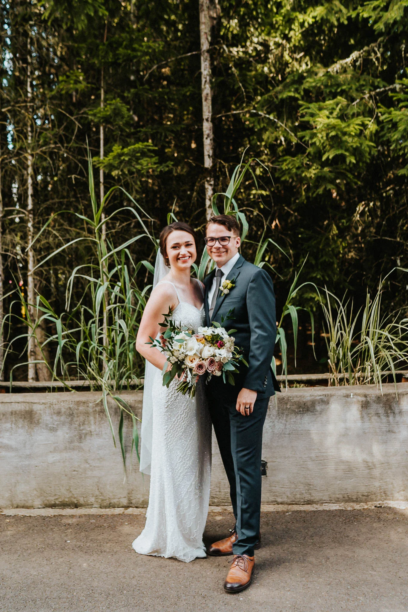 Bride Groom Portrait Smile Happy Wedding Water Oasis