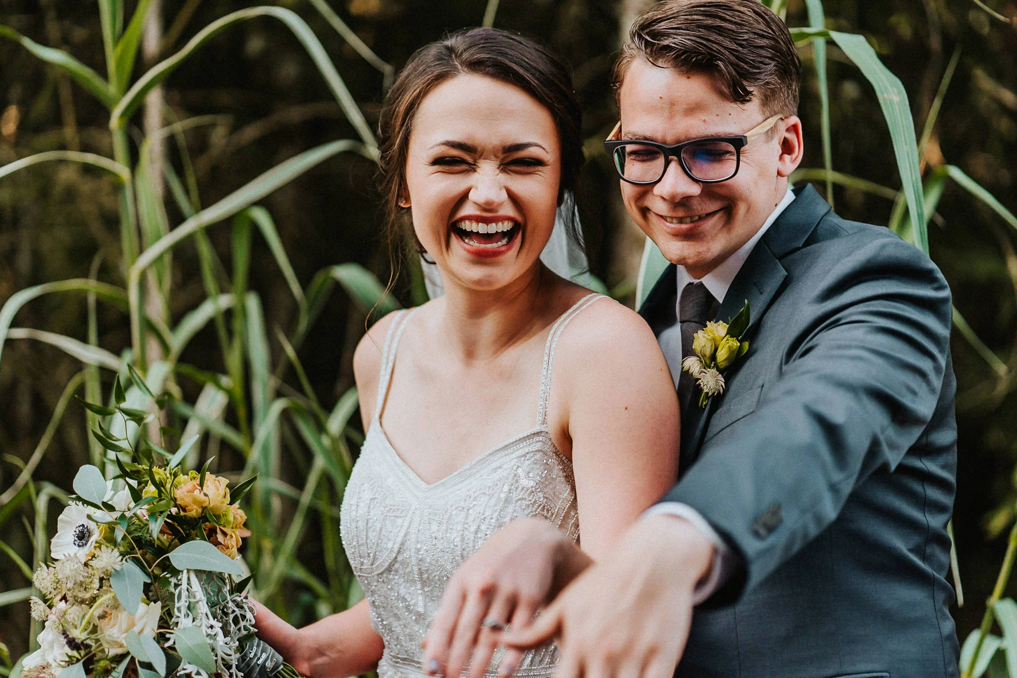 Laugh Wedding rings Bride Groom Water Oasis Newberg Oregon Best