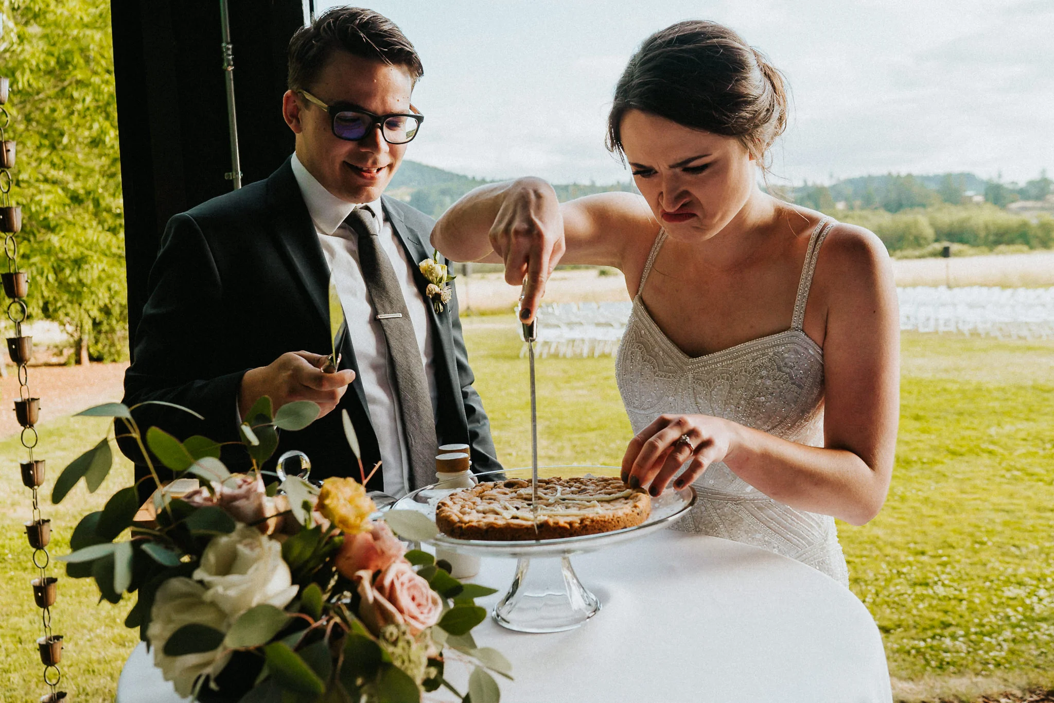 Bride Groom cut Cookie cake Water Oasis
