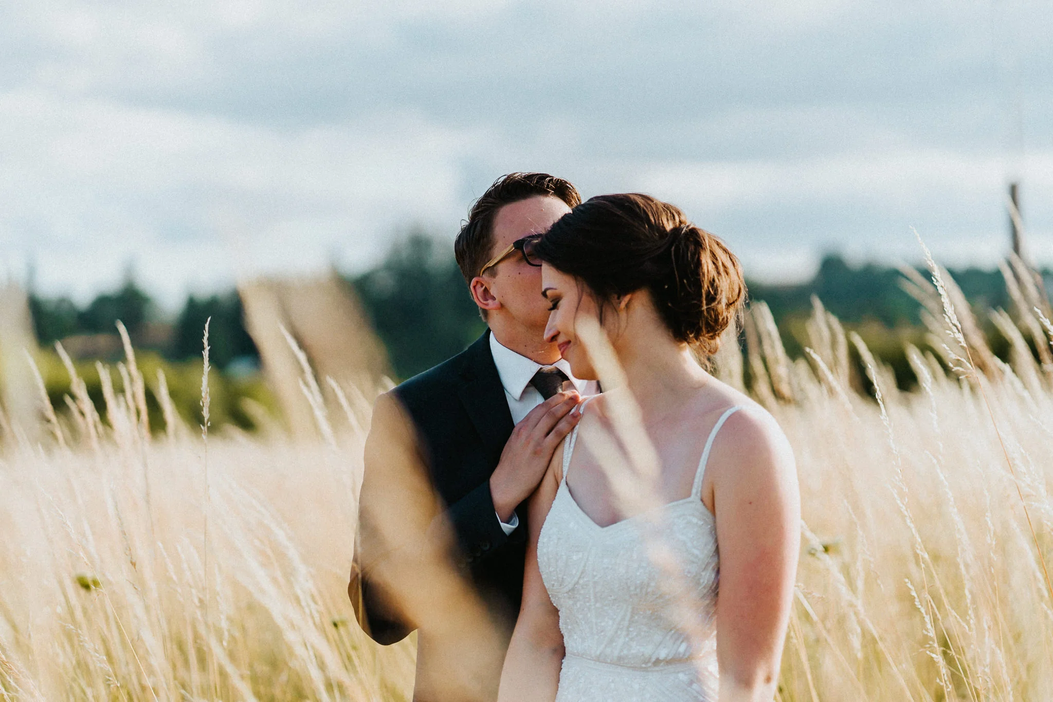 Bride Groom Portrait Tall Grass Newberg