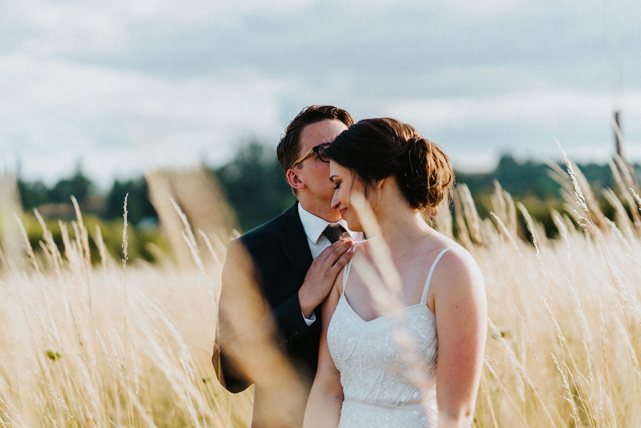Bride Groom Portrait Tall Grass Newberg
