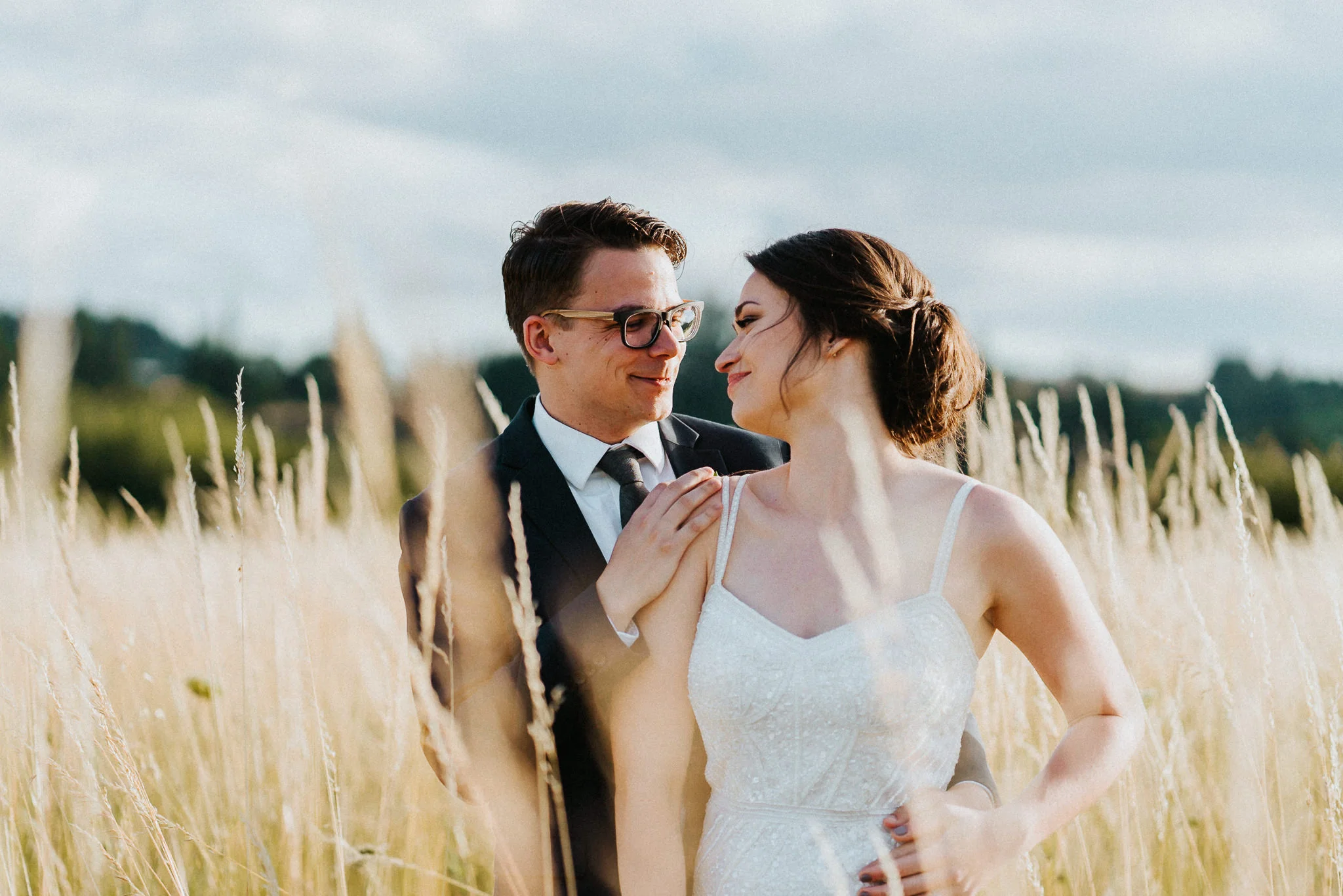 Bride Groom Portrait golden hour wheat smile candid Photography