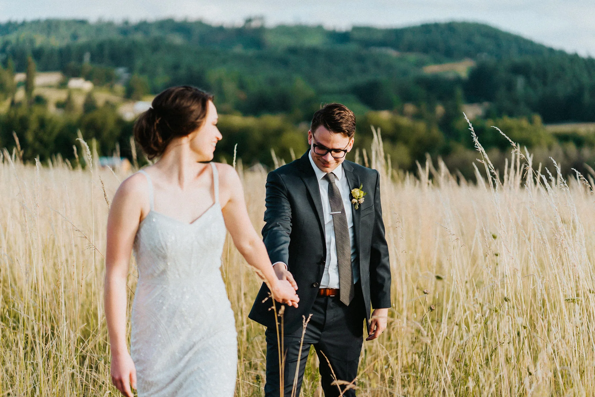 Bride lead groom candid portrait Photography Portland Oregon Wedding