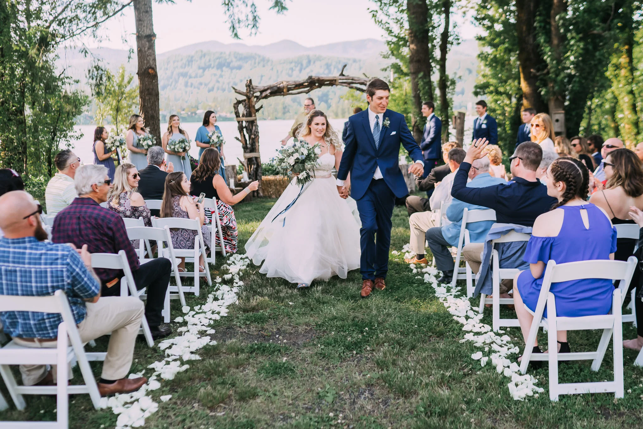Bride Groom walk down aisle backyard wedding photography Mt Hood River Gorge Wedding Photographer