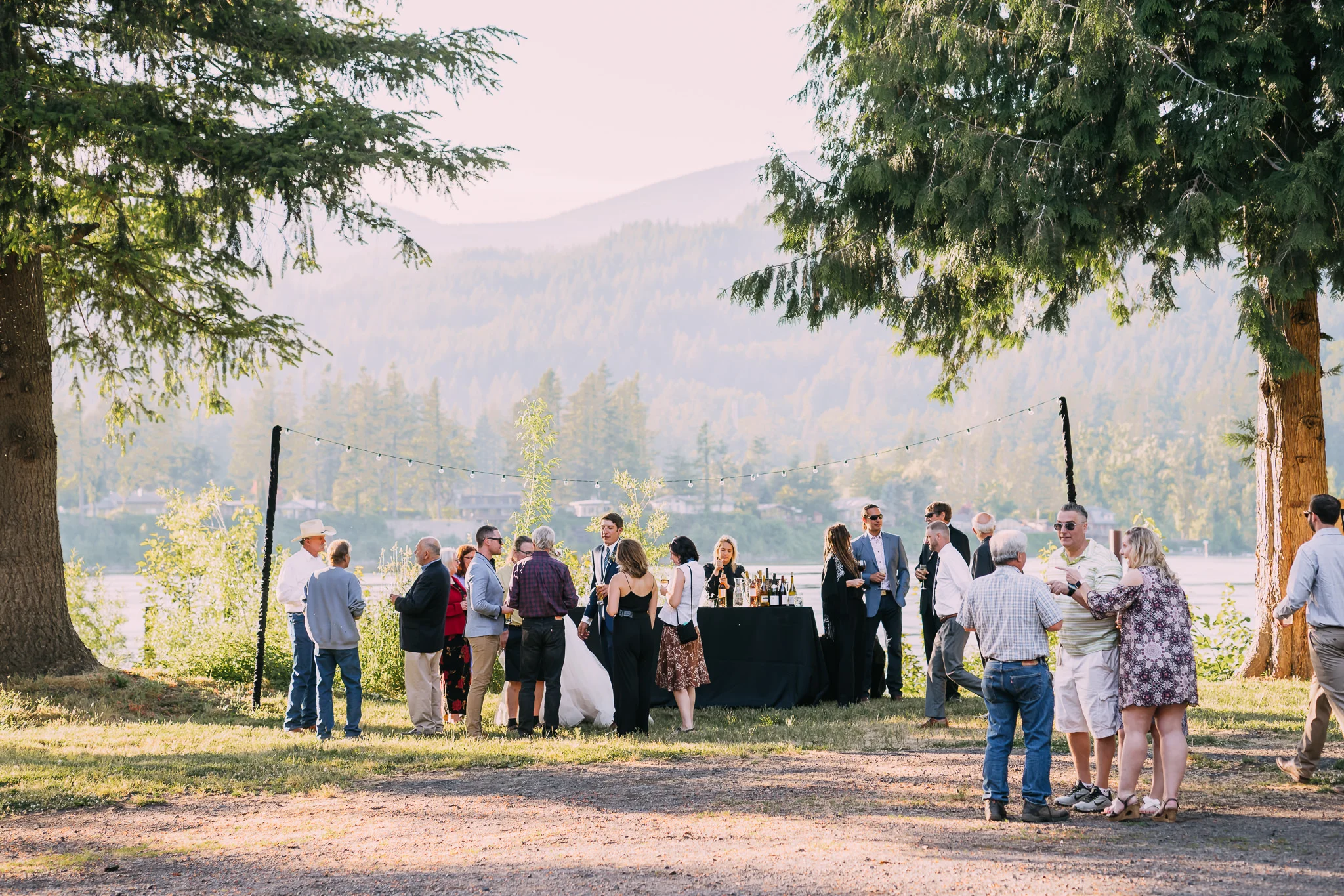 Backyard Columbia River Gorge Wedding Strung lights
