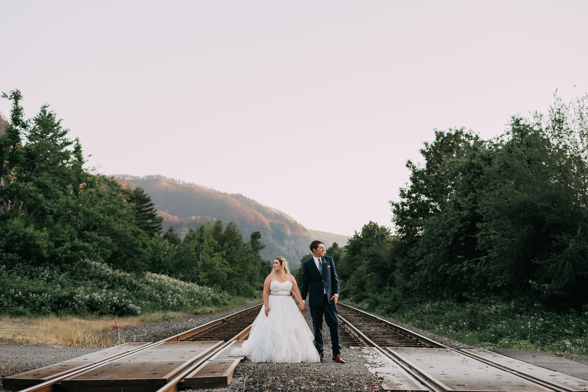 Wedding Photographer train track amateur wedding photography no-no Portland Oregon fish hatchery Cascade Locks