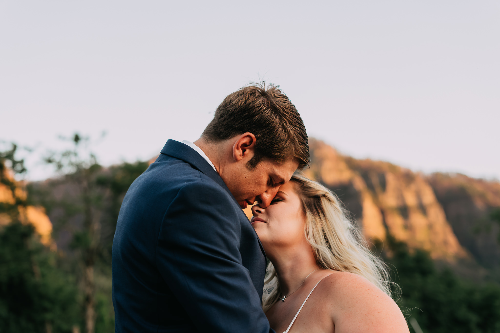 Snuggle Closeup Wedding Portrait Columbia Gorge Valley Cliffside Mountainside Alfred Tang