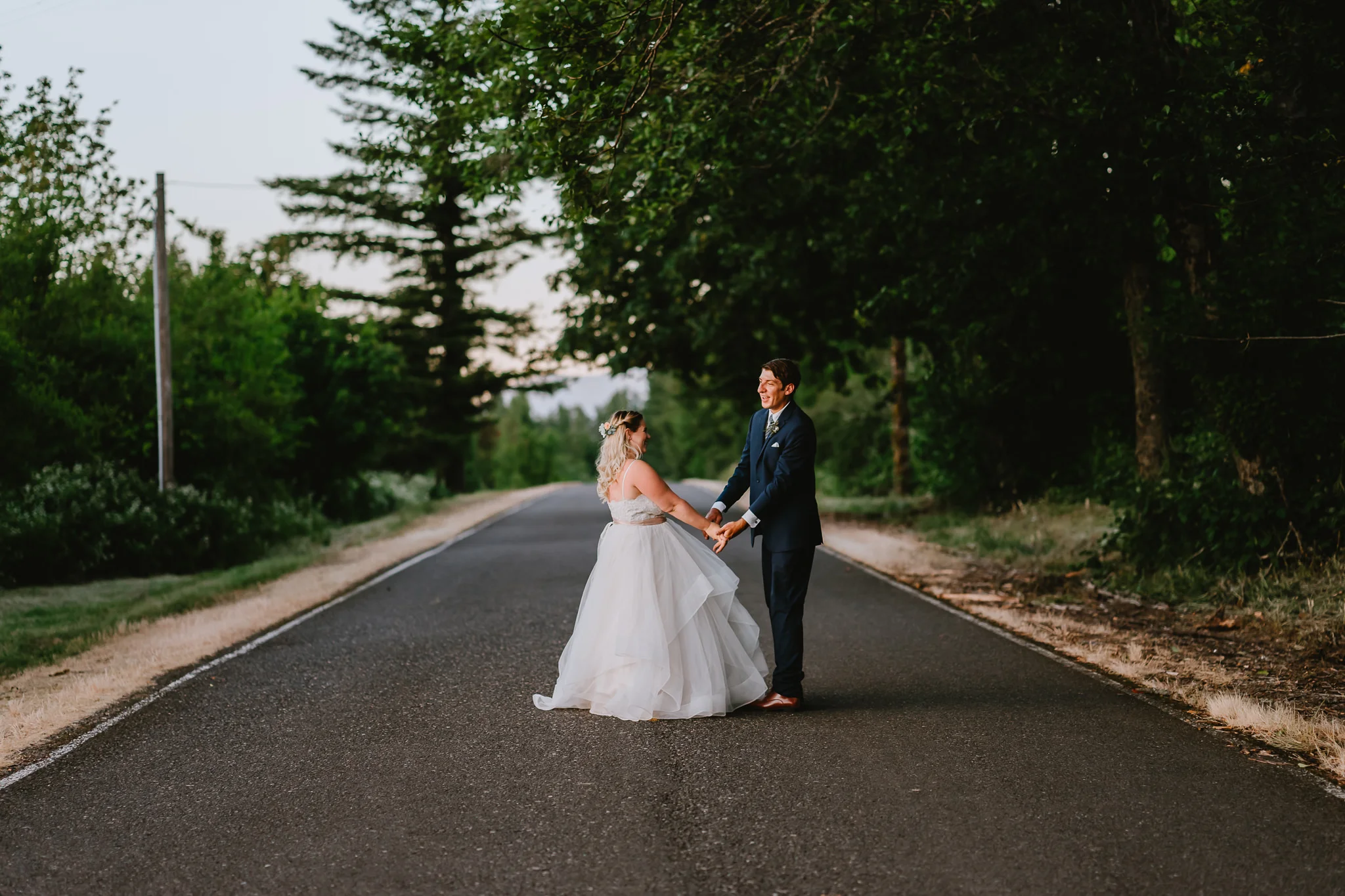 All smiles Bride Groom Blue Suit middle road wedding Photography
