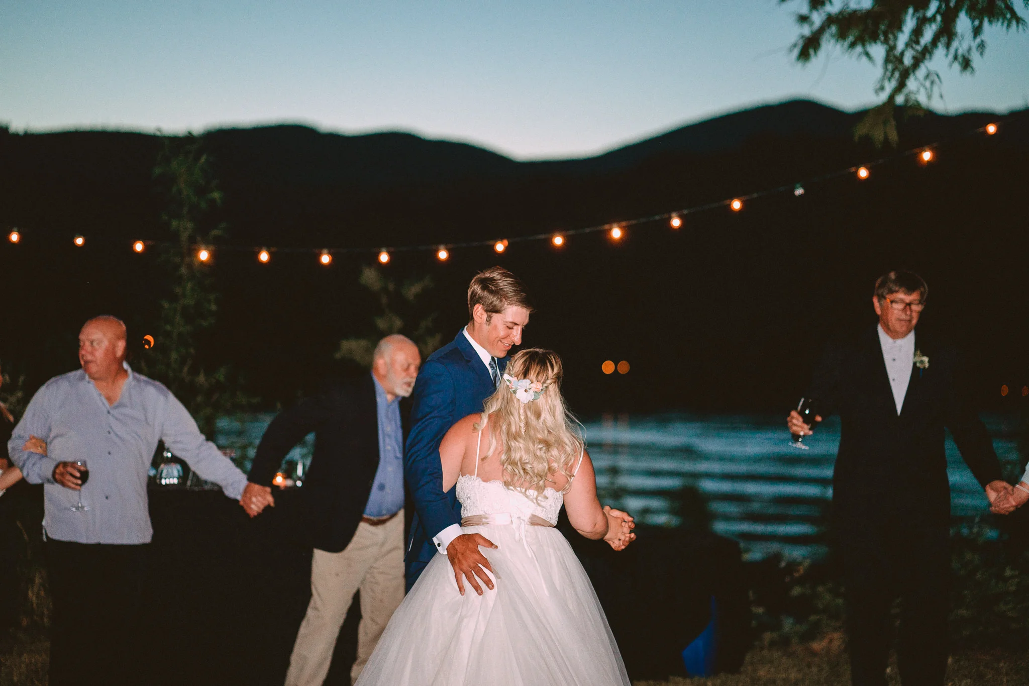 String lights outdoor backyard Oregon Wedding Columbia River Gorge