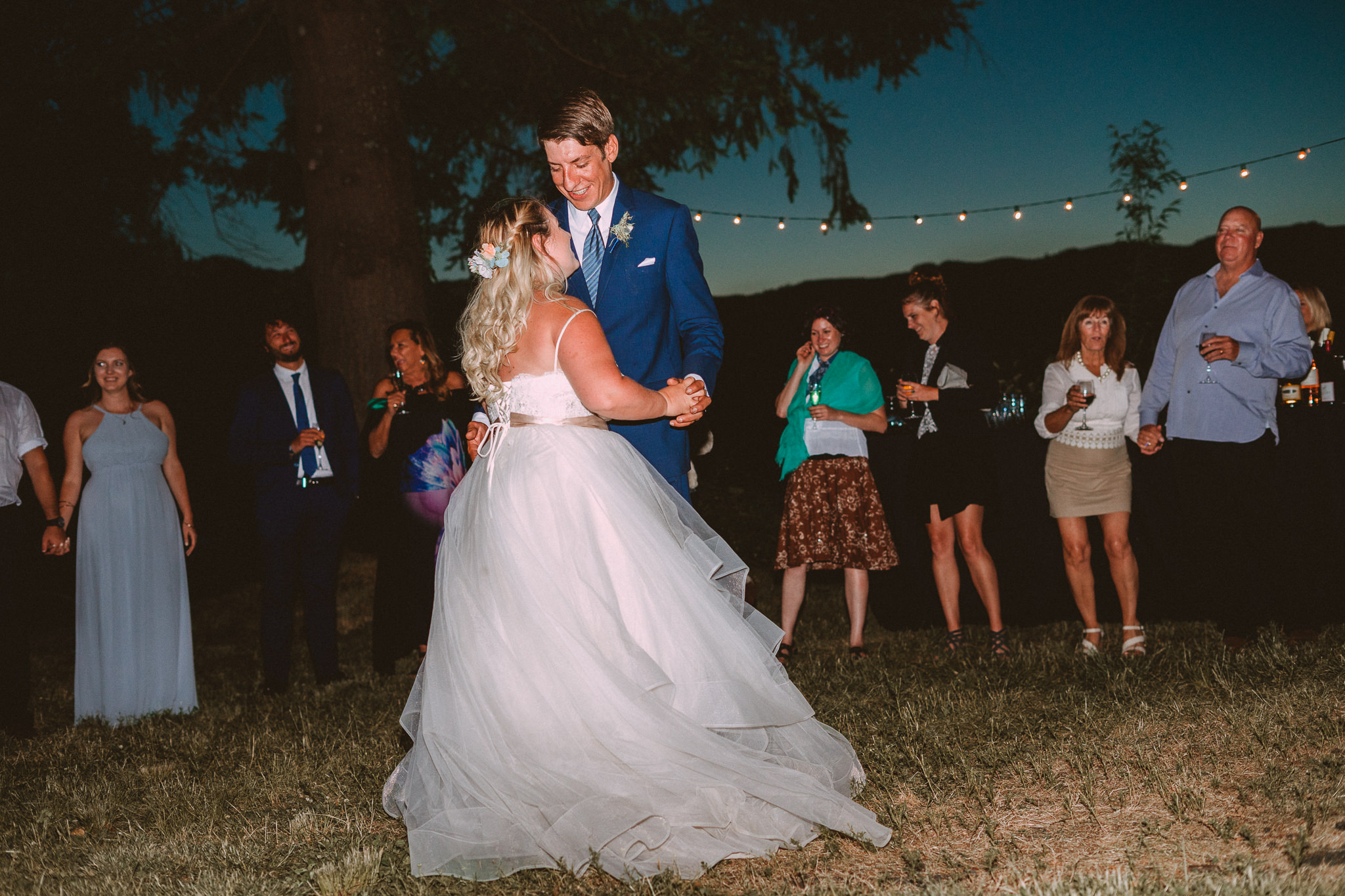 Night Bride Groom outdoor First Dance Fish Hatchery Columbia River Backyard wedding Cascade Locks