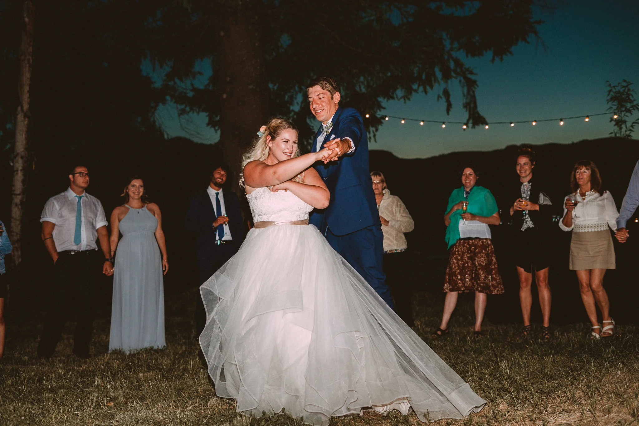 Bride Groom twirl outdoor First Dance Columbia Gorge Backyard wedding