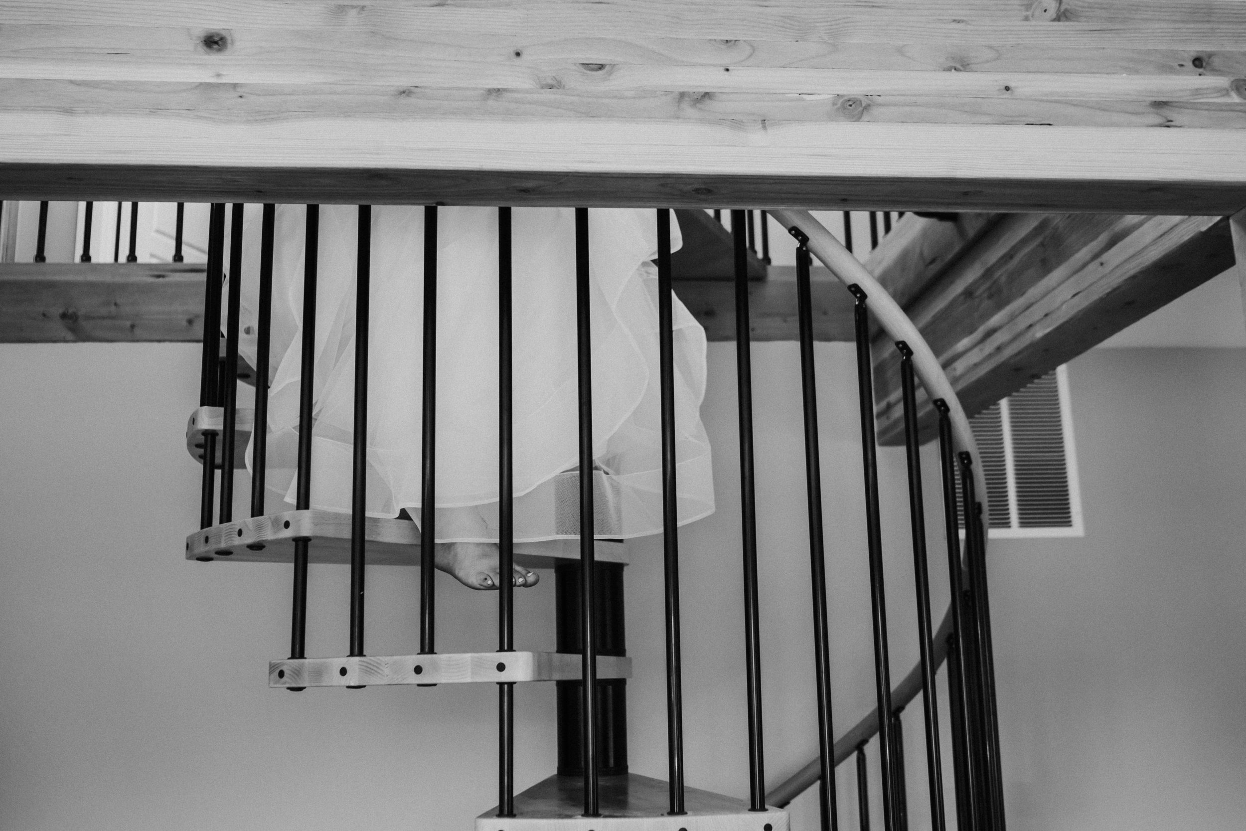 bride stairs getting ready backyard private family house wedding