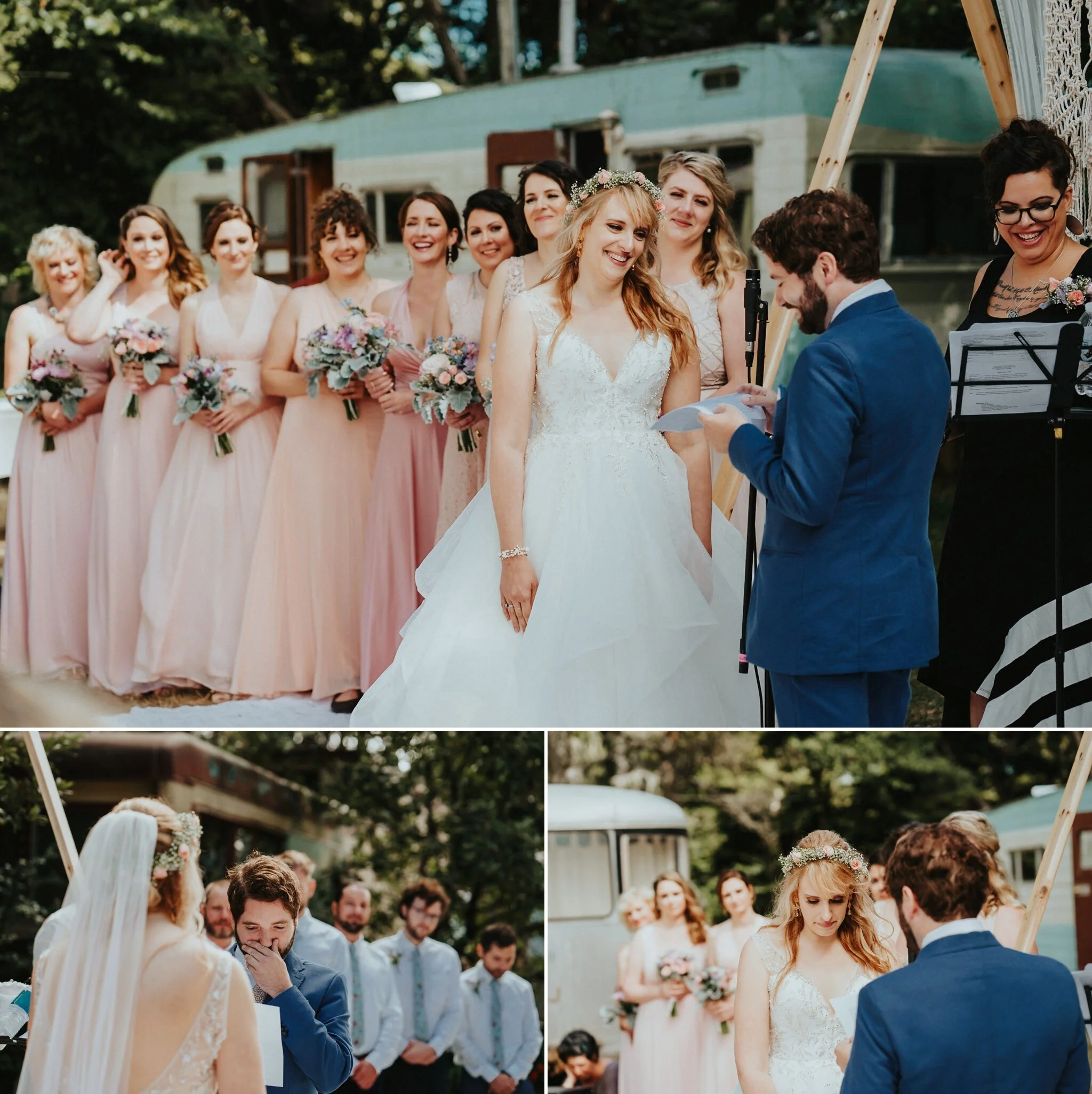 Bridesmaid laughing bride Seaview Sou'Wester Wedding Photographer Alfred Tang Pink Dresses