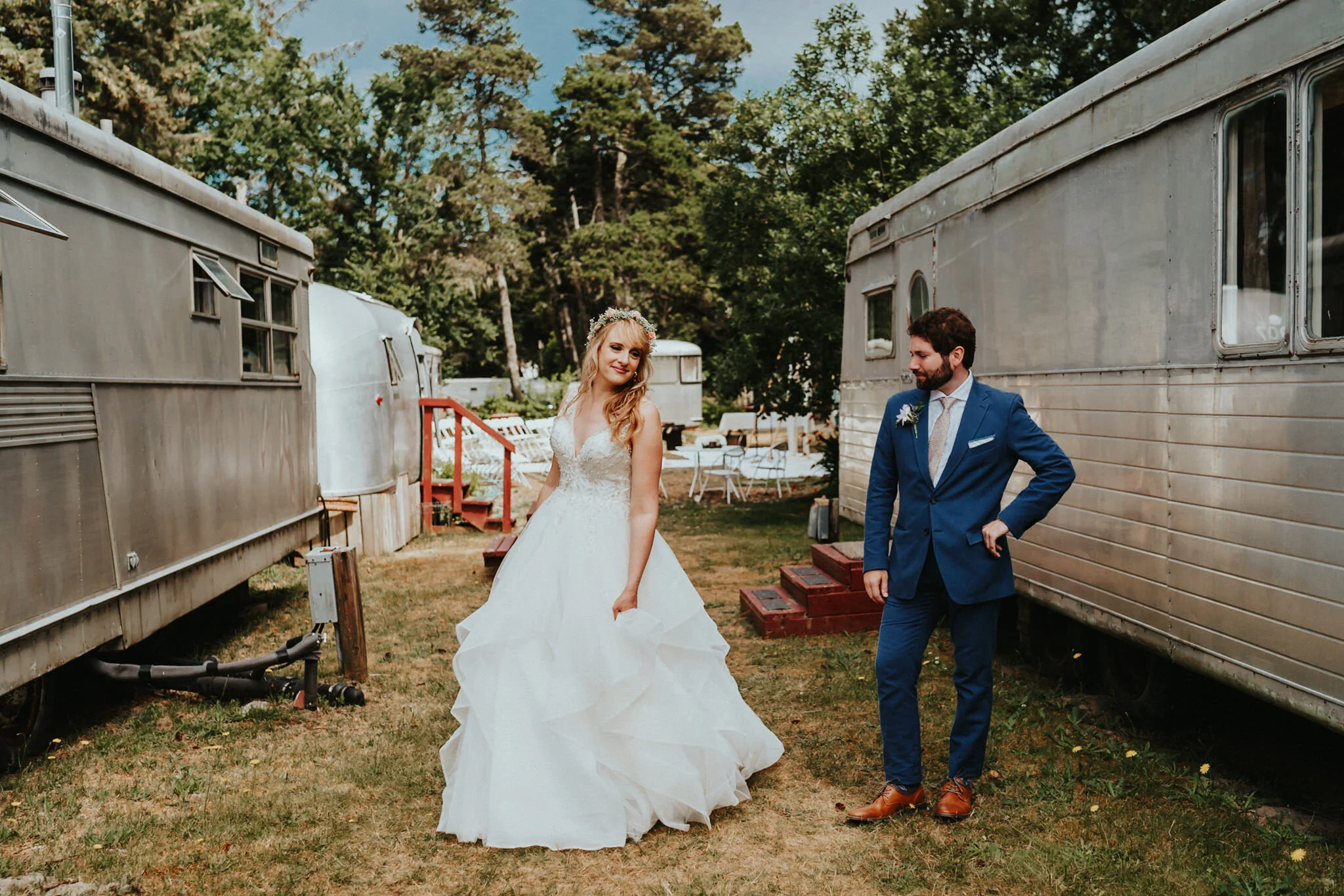 Bride Groom Portrait SouWester Seaview Airstream Wedding Photographer