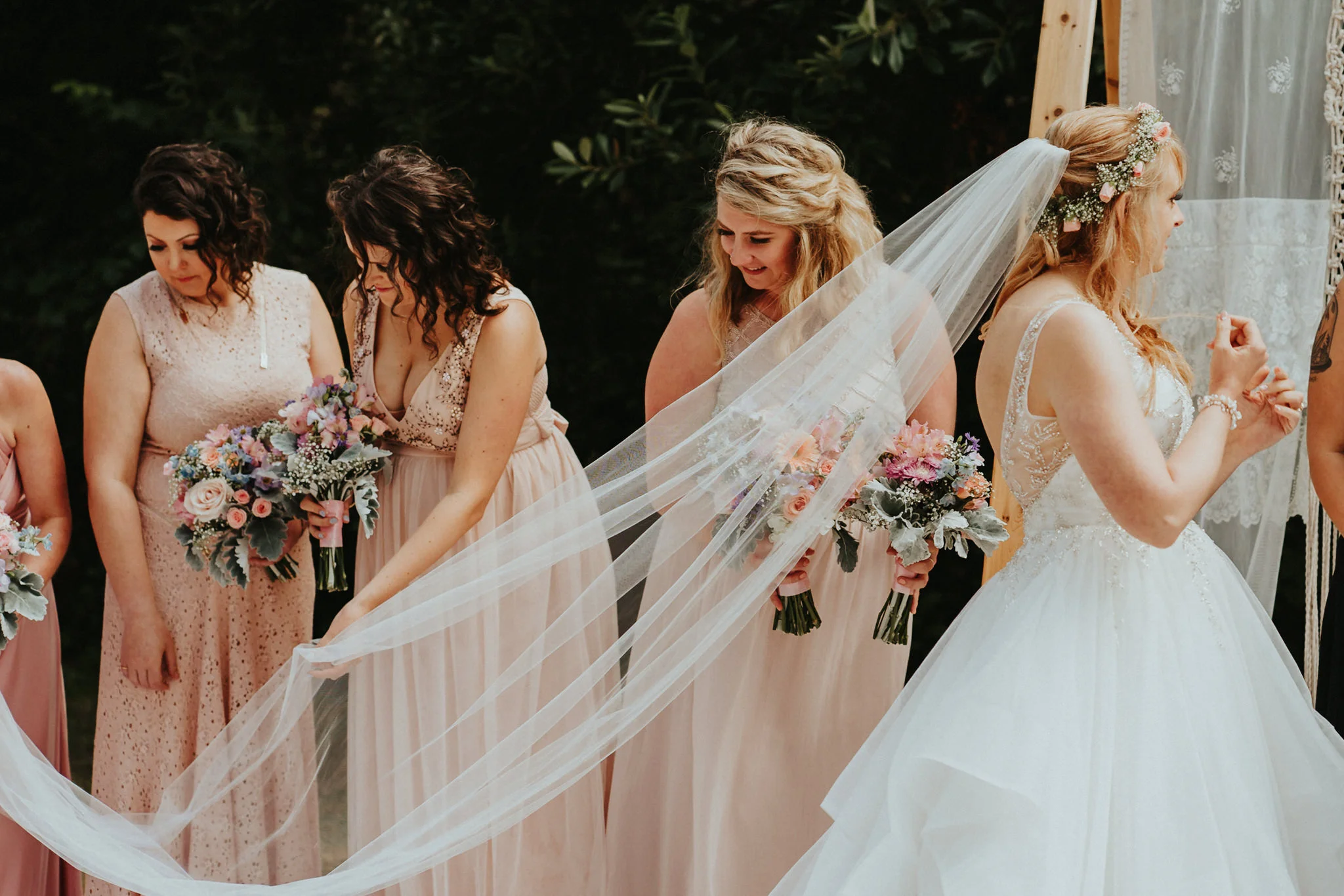 Bridesmaid Bridal Veil Florals Washington Wedding Photographer