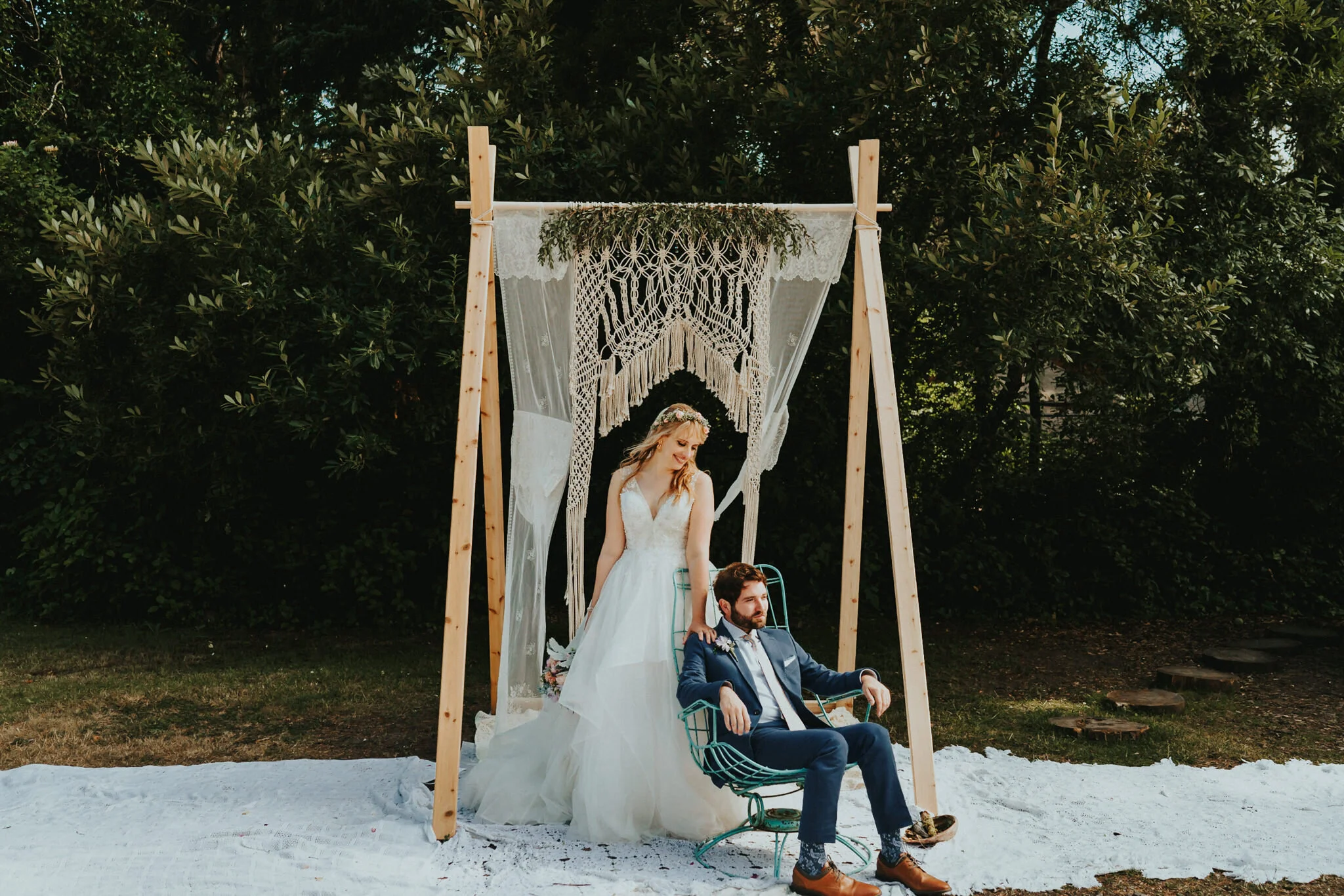 Bride Groom portrait macrame Wedding Arch background