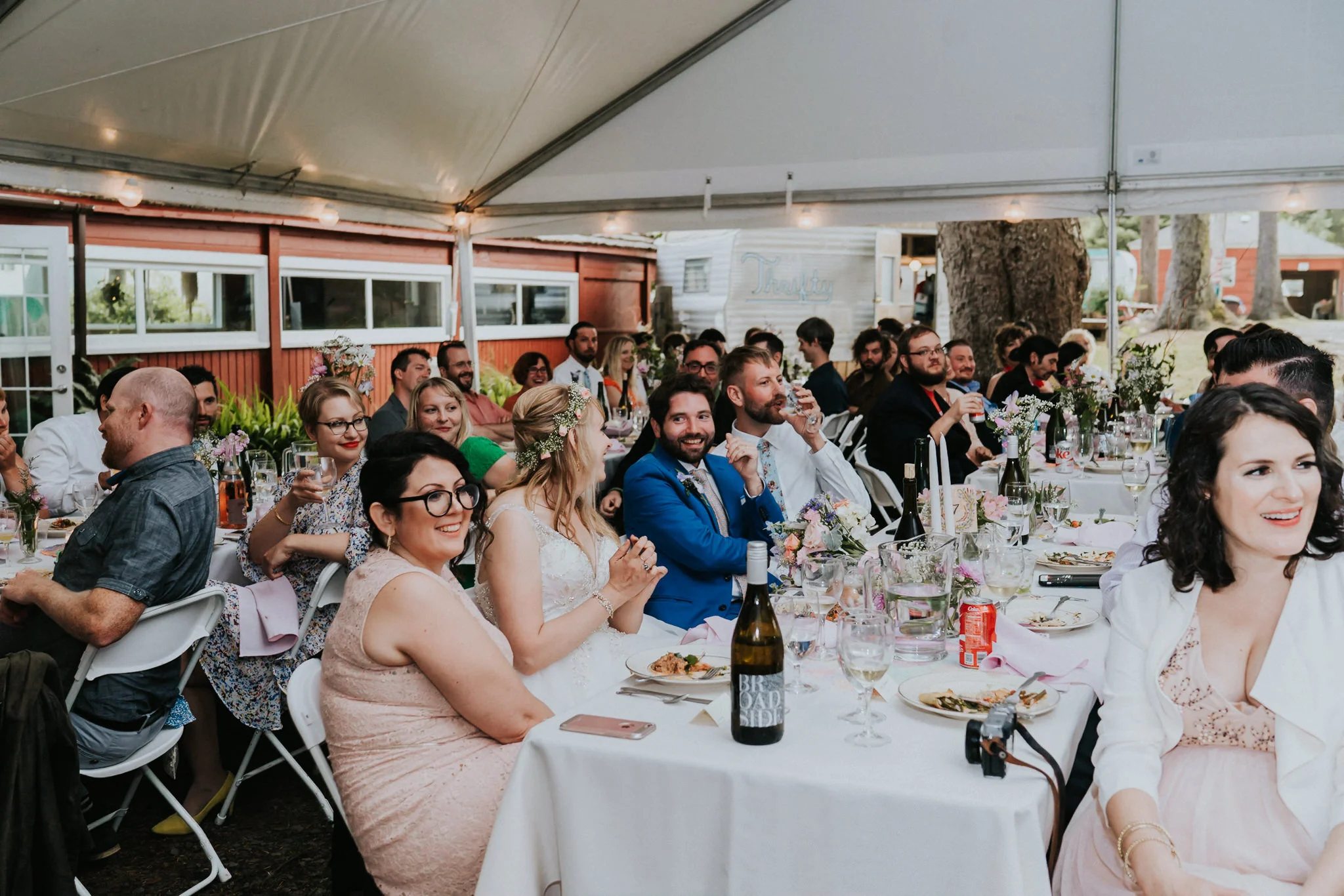 Bride groom table community family wedding Sou'Wester Wedding venue
