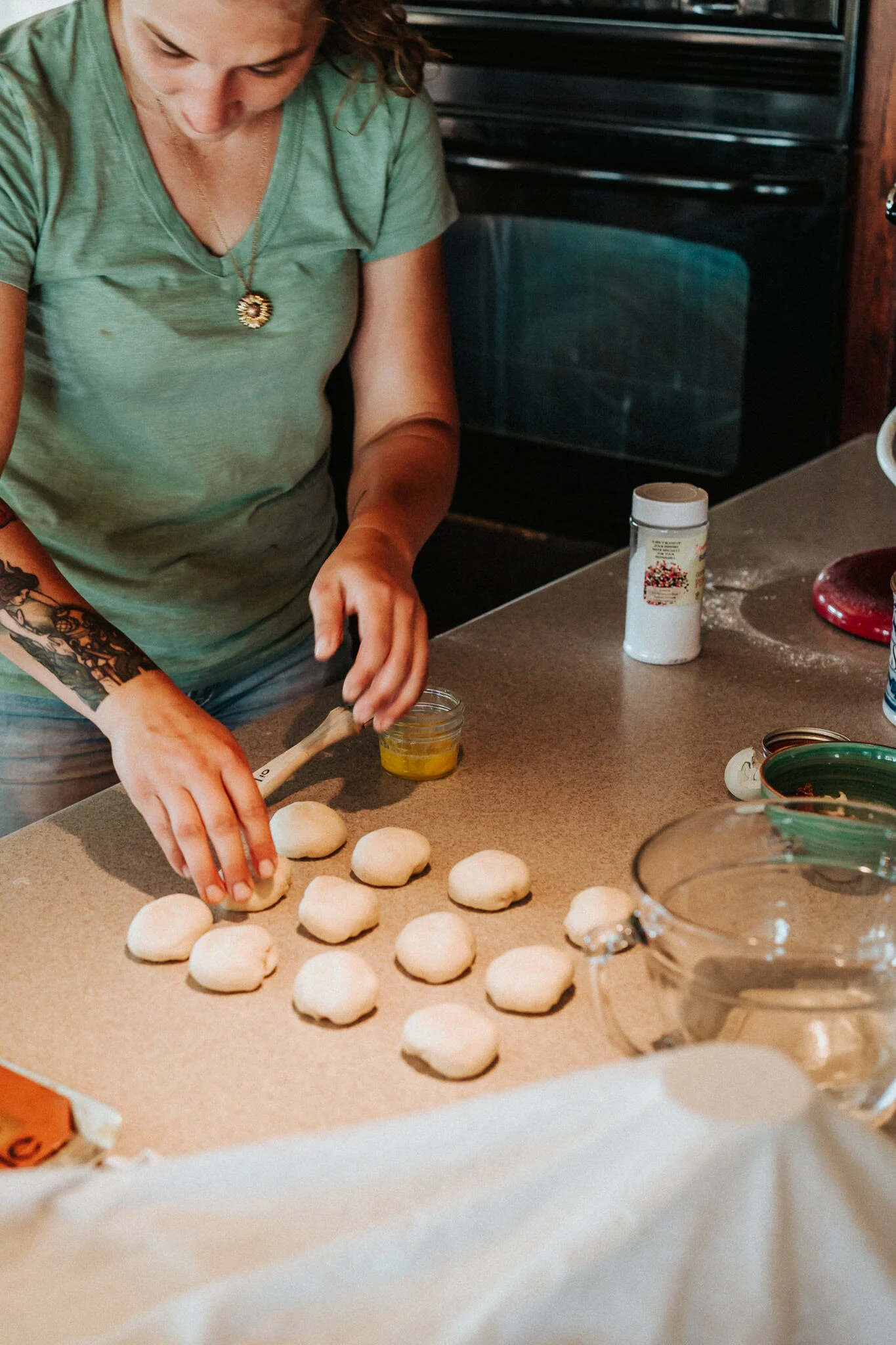 Kneading the dough and making pretzel.