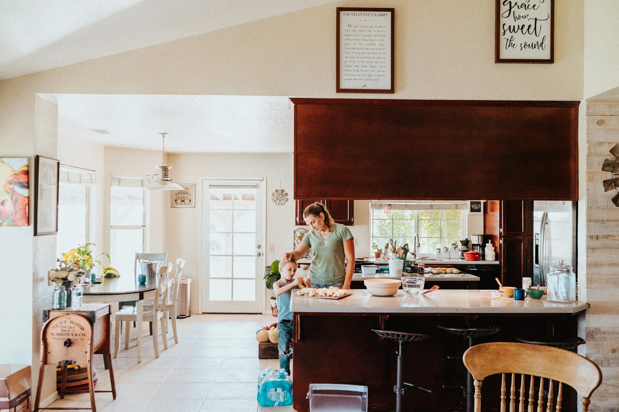 Another mother and son moment in the homestead kitchen.