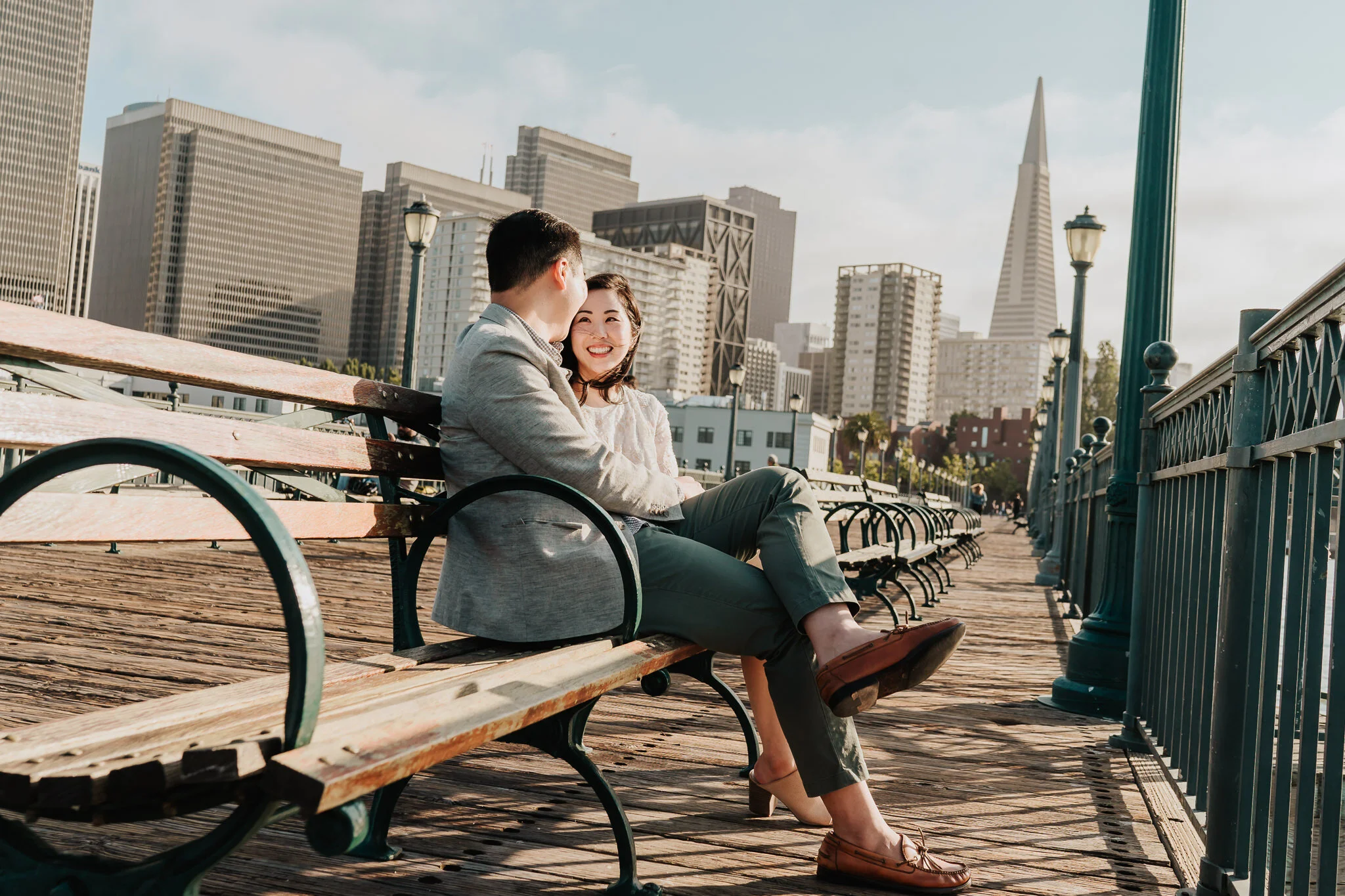 Low angle photo of a San Francisco engagement shoot.