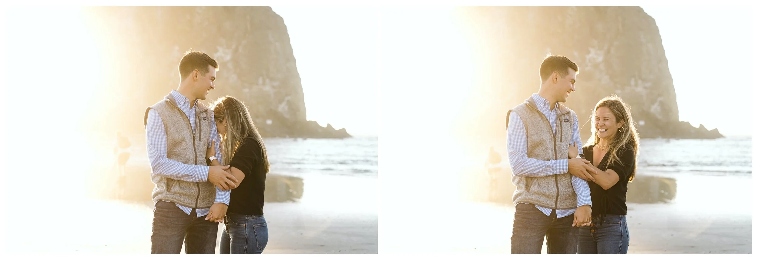 Engagement portraits at Oregon Coast, Cannon Beach.
