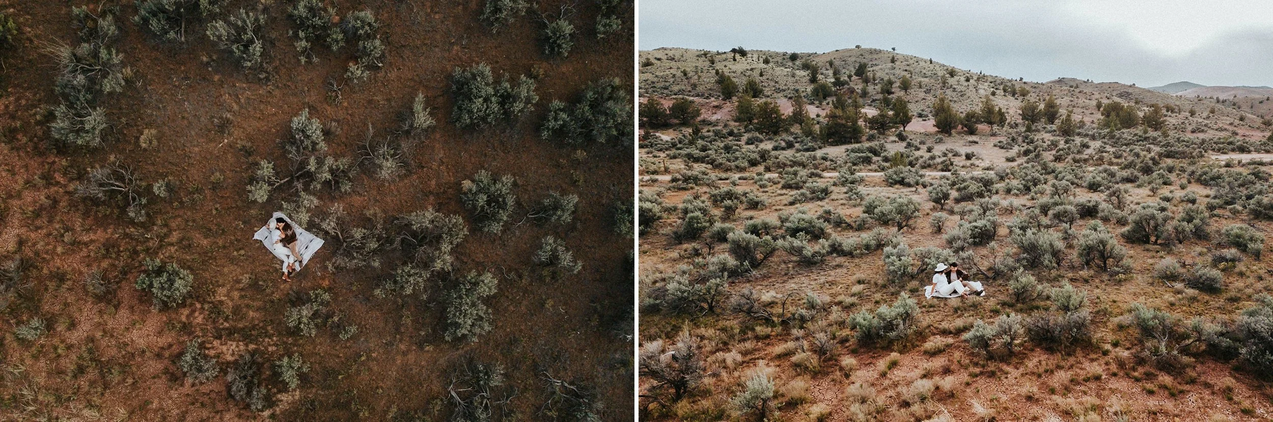 Drone engagement photo at Painted Hills by Oregon engagement photographer Alfred Tang